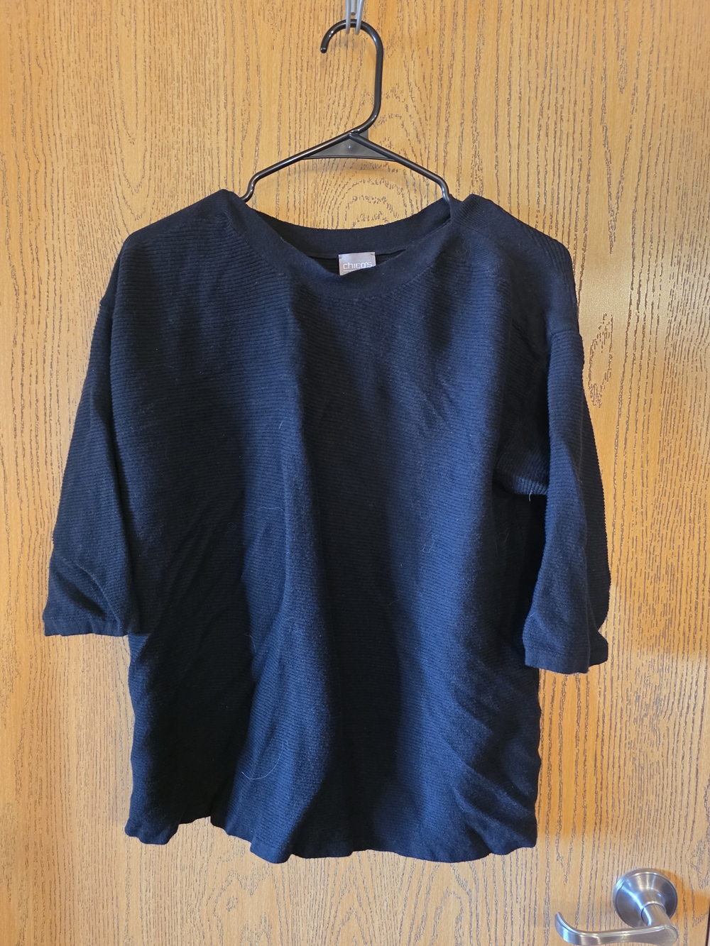 Chico's Black Textured Short-Sleeve Knit Top